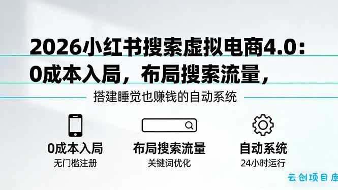 2026小红书搜索虚拟电商4.0：0成本入局，布局搜索流量，搭建睡觉也赚钱的自动系统-云创项目库
