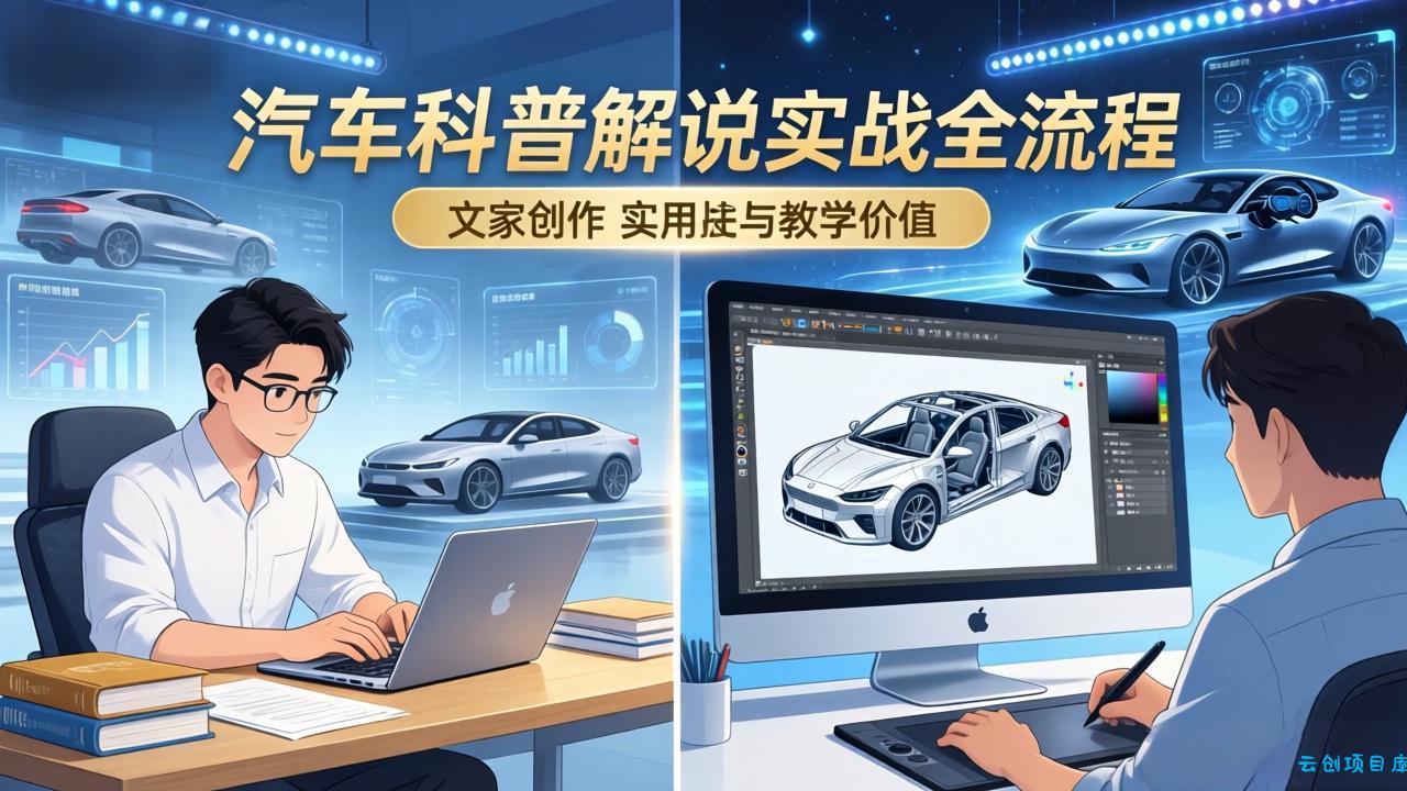 抖音汽车科普解说实战：文案+动画+画面处理+去水印全流程，打造专业汽车科普视频-云创项目库