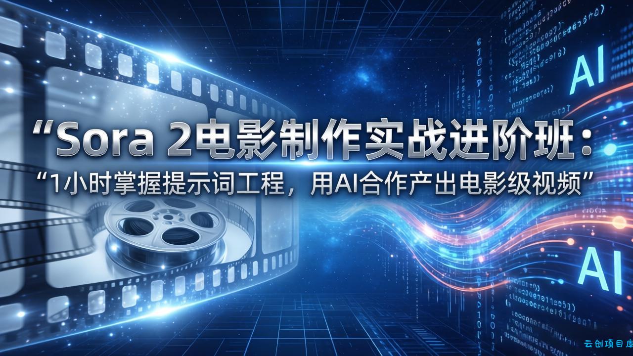 Sora 2电影制作实战进阶班：1小时掌握提示词工程，用AI合作产出电影级视频-云创项目库