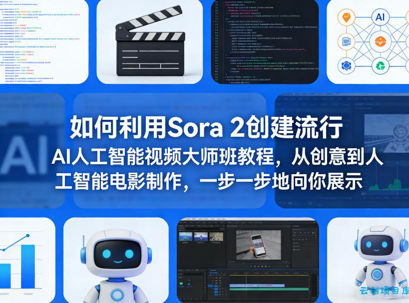 如何利用Sora 2创建流行AI人工智能视频大师班教程,从创意到人工智能电影制作,一步一步地向你展示-云创项目库