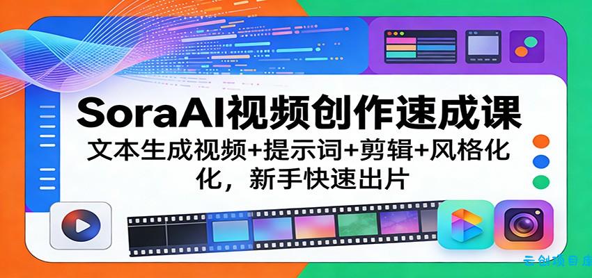 SoraAI视频创作速成课：文本生成视频+提示词+剪辑+风格化，新手快速出片-云创项目库
