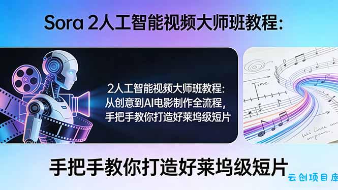 Sora 2人工智能视频大师班教程：从创意到AI电影制作全流程，手把手教你打造好莱坞级短片-云创项目库