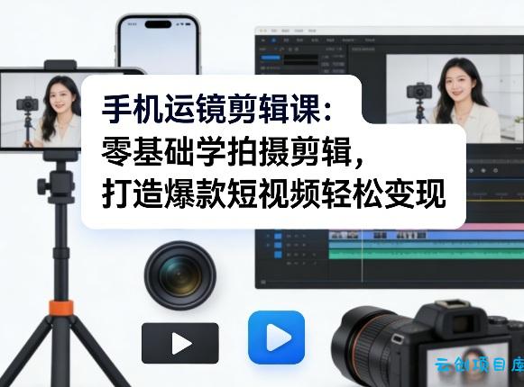 手机运镜剪辑课：零基础学拍摄剪辑，打造爆款短视频轻松变现-云创项目库