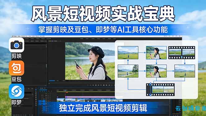 风景短视频实战宝典：掌握剪映及豆包、即梦等AI工具的核心功能，独立完成风景短视频剪辑-云创项目库