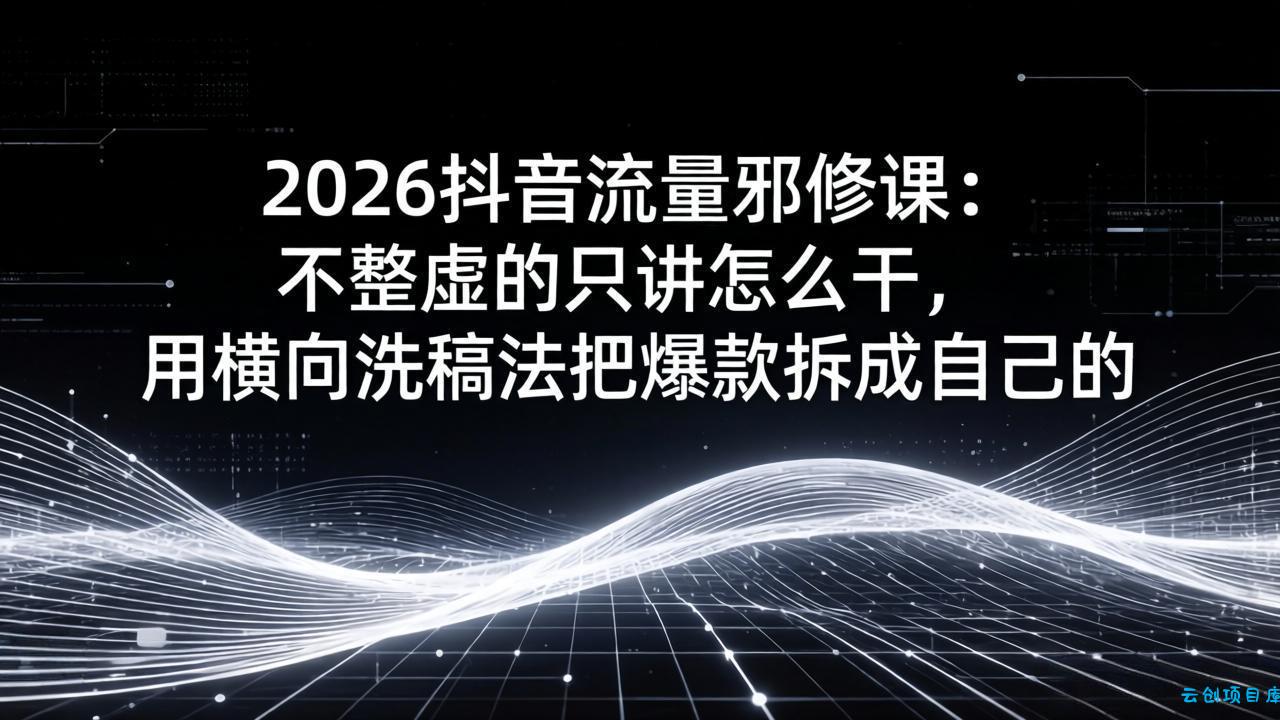 2026抖音流量邪修课：不整虚的只讲怎么干，用横向洗稿法把爆款拆成自己的-云创项目库