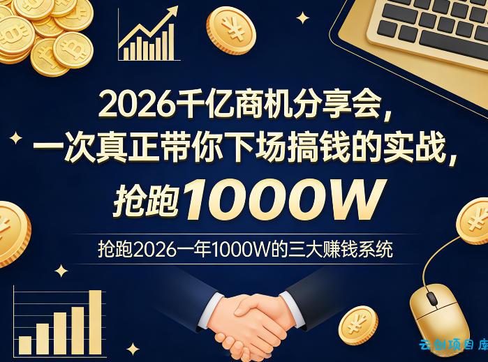 2026千亿商机分享会，一次真正带你下场搞钱的实战，抢跑2026一年1000W的三大賺钱系统-云创项目库