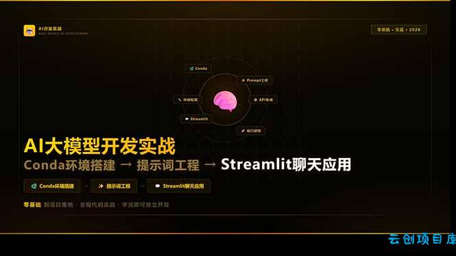 AI大模型开发实战：Conda环境搭建→提示词工程→Streamlit聊天应用，零基础到项目落地-云创项目库