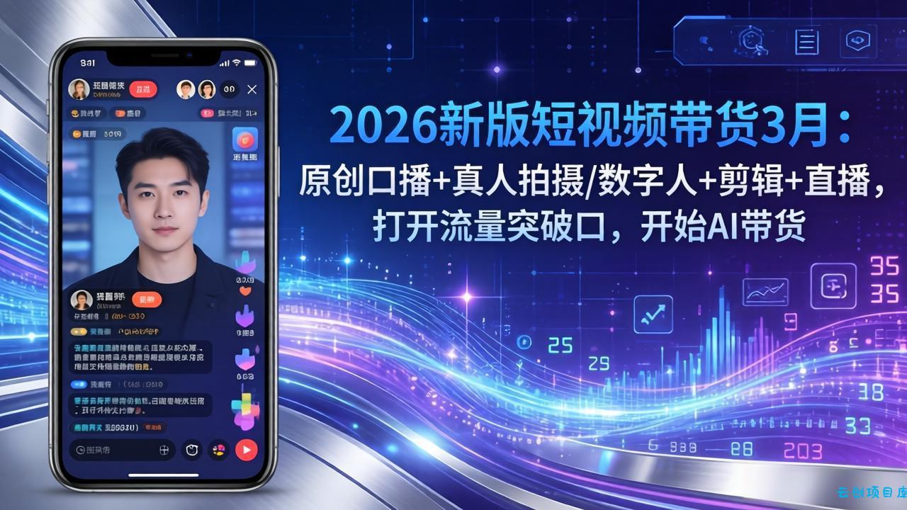 2026新版短视频带货3月：原创口播+真人拍摄/数字人+剪辑+直播，打开流量突破口，开始AI带货-云创项目库