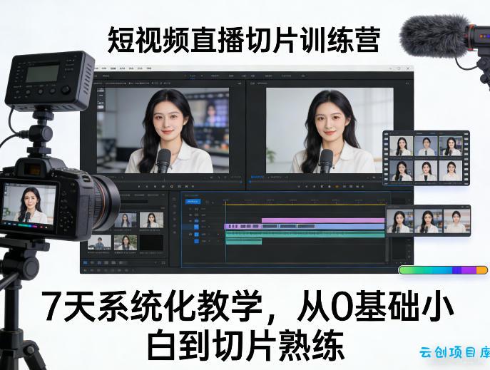 短视频直播切片训练营，7天系统化教学，从0基础小白到切片熟练-云创项目库