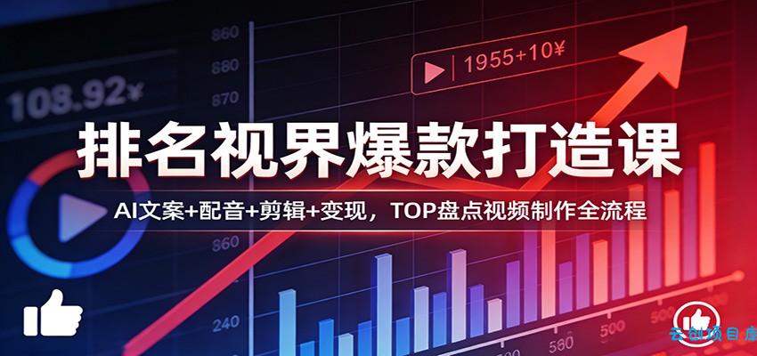 排名视界爆款打造课:AI文案+配音+剪辑+变现,TOP盘点视频制作全流程-云创项目库