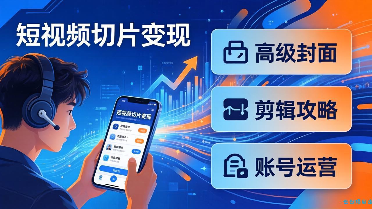 短视频切片变现速成班2.0:高级封面+剪辑攻略+账号运营,0基础小白快速入局副业-云创项目库