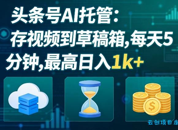 头条号AI托管，我存视频到你草稿箱，每天5分钟，最高日入1k+【揭秘】-云创项目库