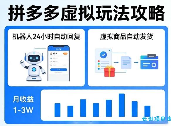 没人告诉你的拼多多虚拟玩法,机器人回复+发货,月搞1-3W【揭秘】-云创项目库