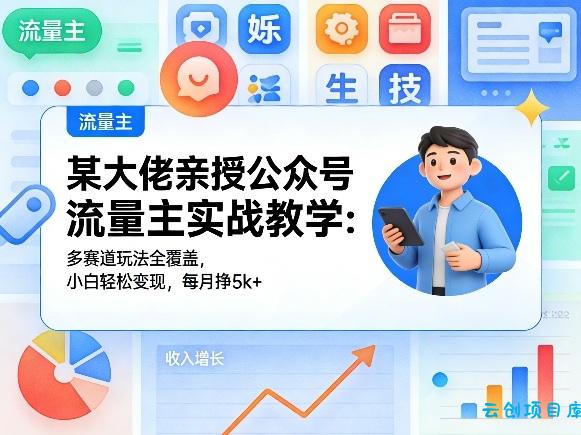 某大佬亲授公众号流量主实战教学：多赛道玩法全覆盖，小白轻松变现，每月多挣5k+-云创项目库