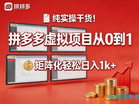 纯实操干货！拼多多虚拟项目从0到1，矩阵化轻松日入1k+【揭秘】-云创项目库