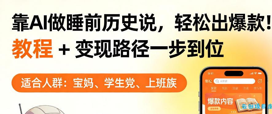 靠AI做睡前历史解说，轻松出爆款！教程+变现路径一步到位，单个视频收益1K+【揭秘】-云创项目库