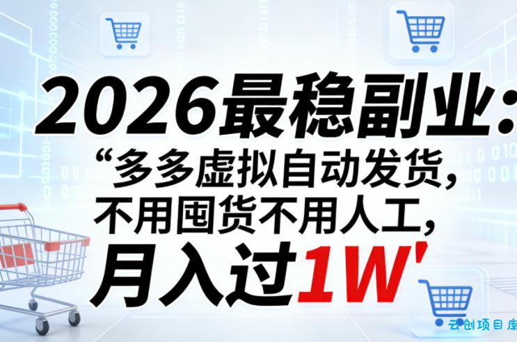 2026最稳副业：多多虚拟自动发货，不用囤货不用人工，月入过1W【揭秘】-云创项目库