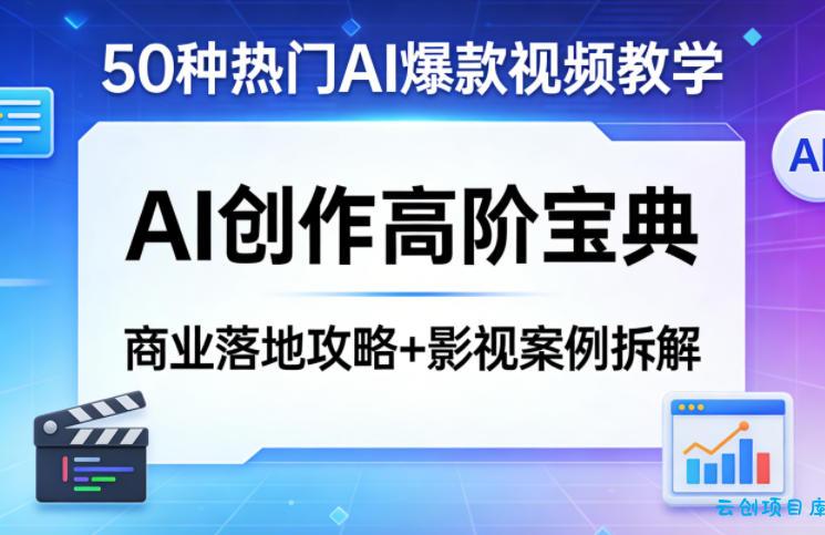 50种热门AI爆款视频教学，AI创作高阶宝典，商业落地攻略+影视案例拆解-云创项目库