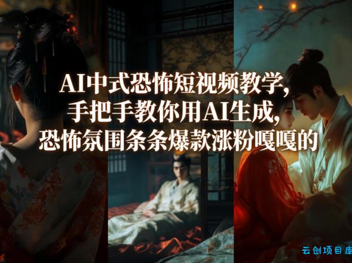AI中式恐怖短视频教学，手把手教你用AI生成，恐怖氛围条条爆款涨粉嘎嘎的-云创项目库