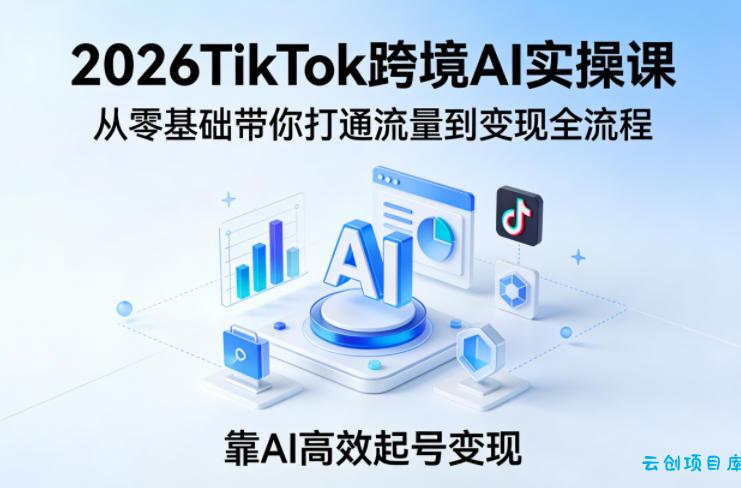 2026TikTok跨境AI实操课，从零基础带你打通流量到变现全流程，靠AI高效起号变现-云创项目库