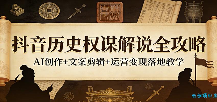 抖音历史权谋解说全攻略：AI创作+文案剪辑+运营变现落地教学-云创项目库