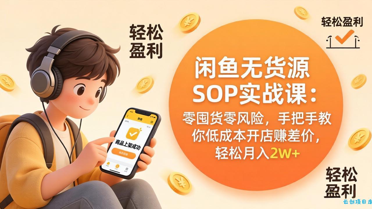闲鱼无货源SOP实战课：零囤货零风险，手把手教你低成本开店赚差价，轻松月入2w+-云创项目库