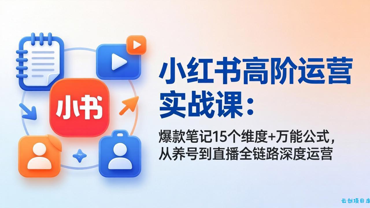 小红书高阶运营实战课：爆款笔记15个维度+万能公式，从养号到直播全链路深度运营-云创项目库