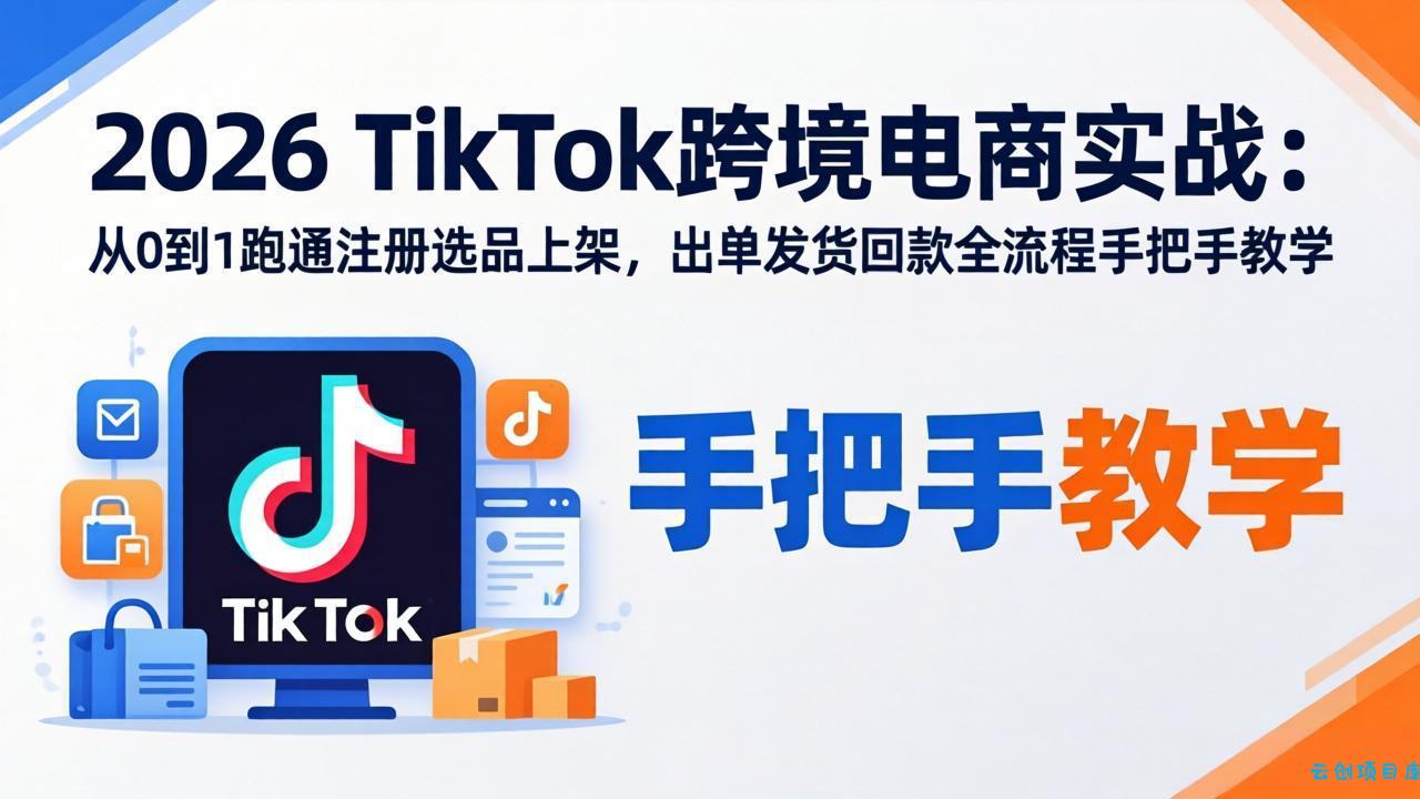 2026TikTok跨境电商实战：从0到1跑通注册选品上架，出单发货回款全流程手把手教学-云创项目库