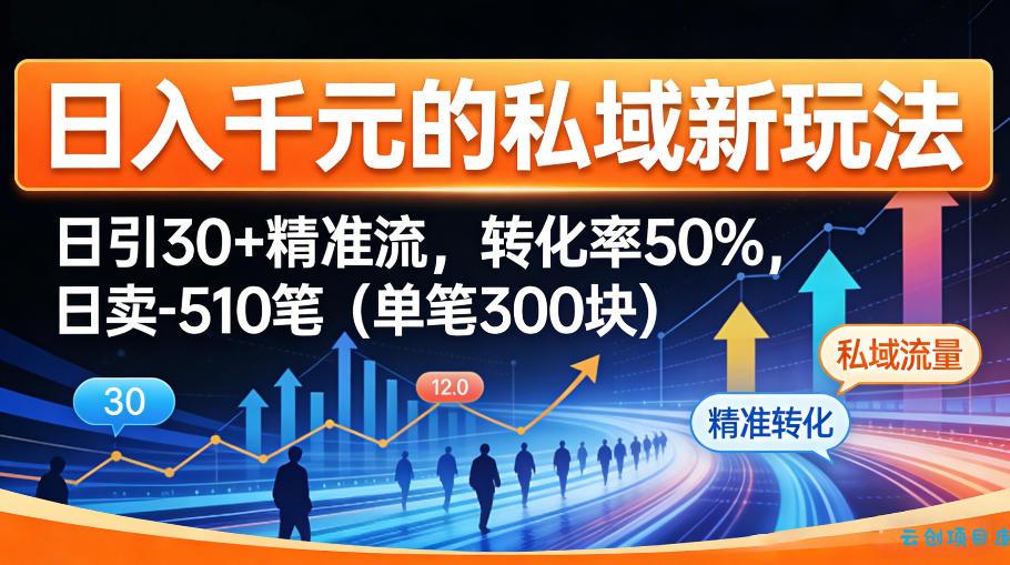 日入千米的私域新玩法:日引30+精准流,转化率50%,日卖5-10笔(单笔300米)-云创项目库