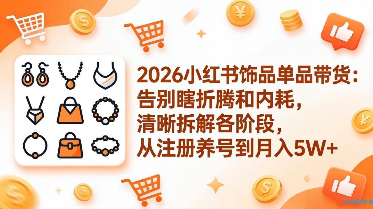 2026小红书饰品单品带货：告别瞎折腾和内耗，清晰拆解各阶段，从注册养号到月入5W+-云创项目库