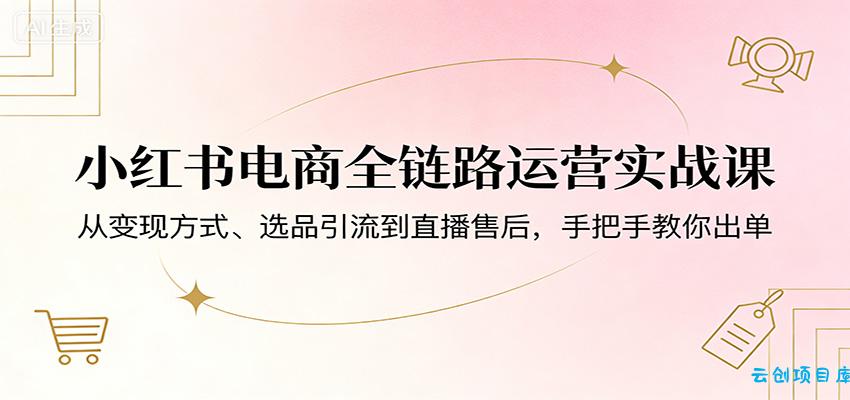 小红书电商全链路运营实战课：从变现方式、选品引流到直播售后，手把手教你出单-云创项目库