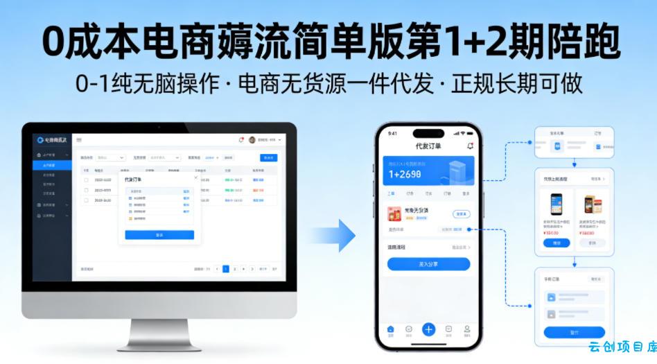 0成本电商薅流简单版第1+2期陪跑，0-1纯无脑操作，电商无货源一件代发，正规长期可做-云创项目库