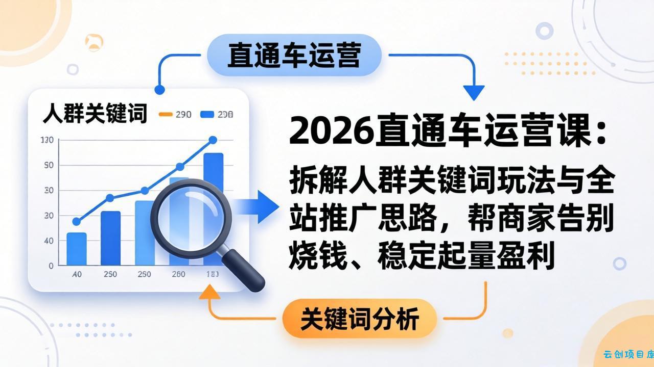 2026直通车运营课：拆解人群关键词玩法与全站推广思路，帮商家告别烧钱、稳定起量盈利-云创项目库