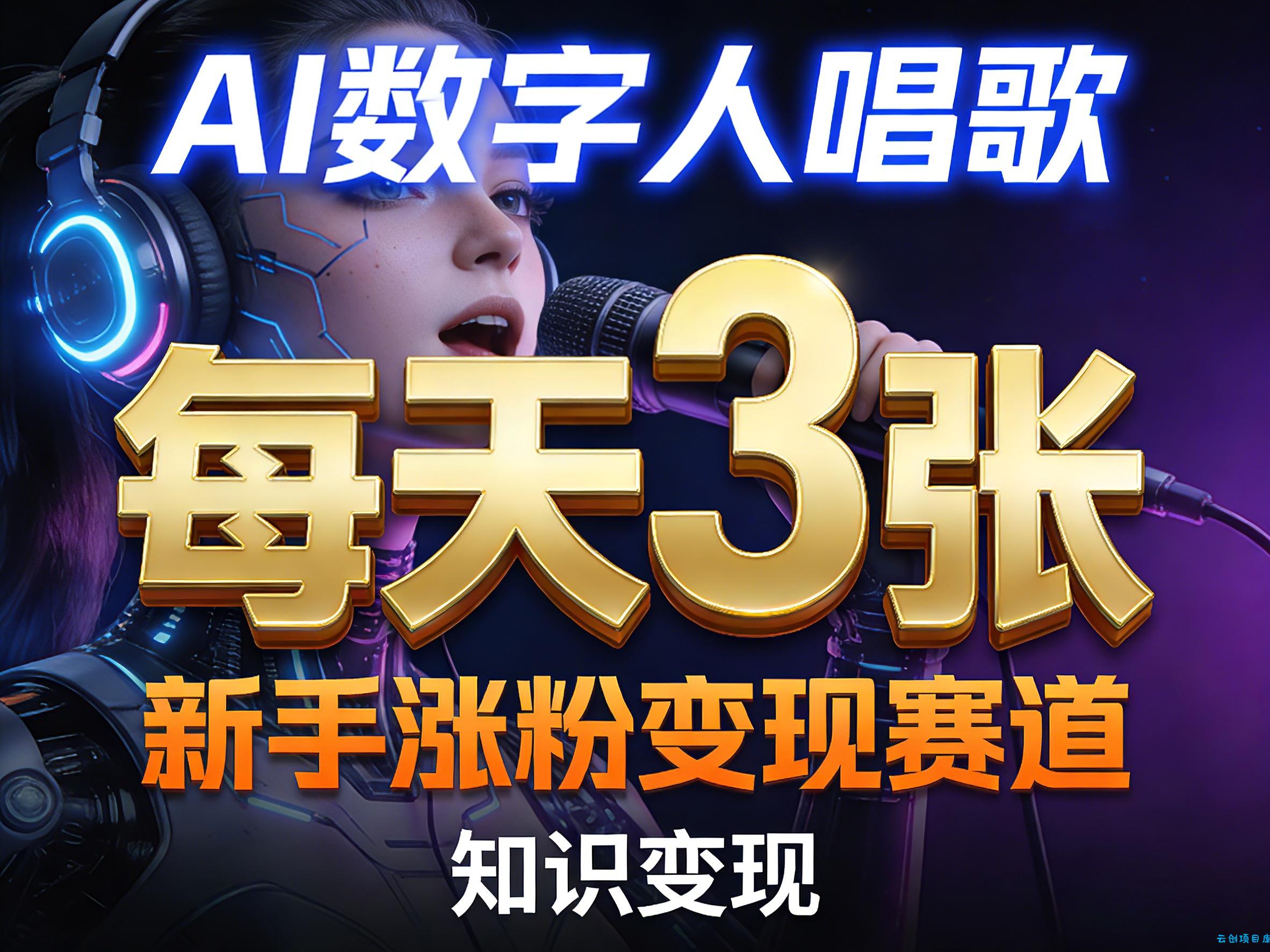 AI数字人唱歌，新手涨粉变现赛道，每天3张和知识付费，副业必备-云创项目库