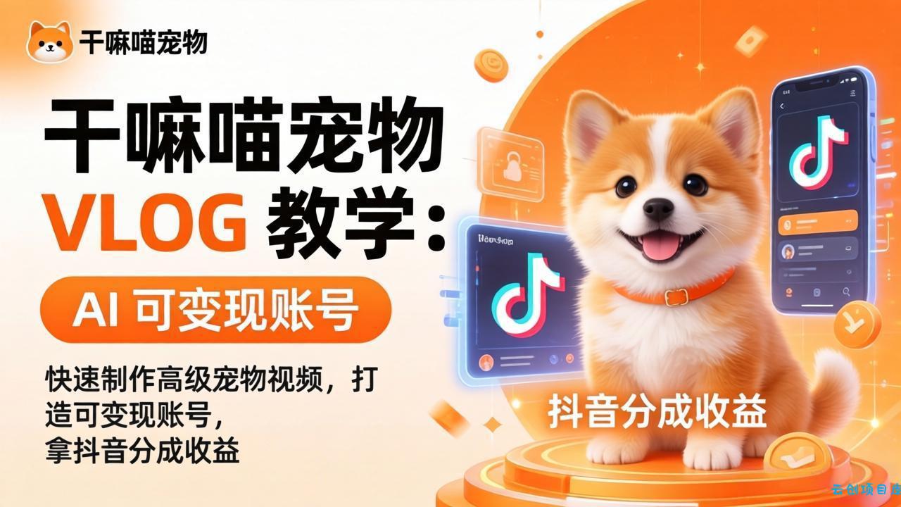 干嘛喵宠物 VLOG 教学：AI 快速制作高级宠物视频，打造可变现账号，拿抖音分成收益-云创项目库