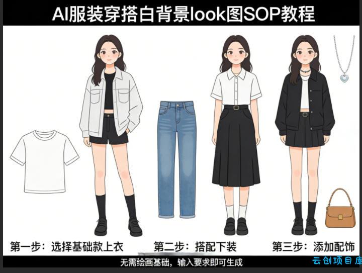 AI服装穿搭白背景look图SOP教程，不用会画画，提几句具体要求，AI就能还你一个奇迹-云创项目库