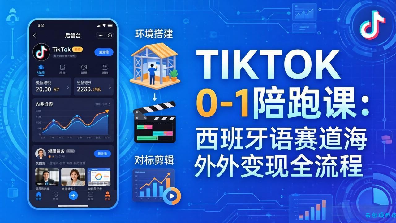 TIKTOK 0-1 陪跑课：从环境搭建到刷对标剪辑，西班牙语赛道海外变现全流程-云创项目库