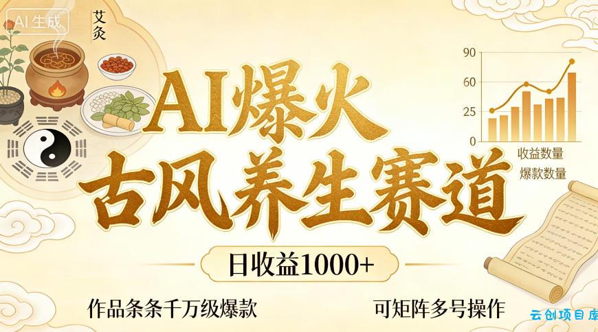 AI爆火古风养生赛道，日收益1k+单条作品点赞破万+，可矩阵多号操作【揭秘】-云创项目库