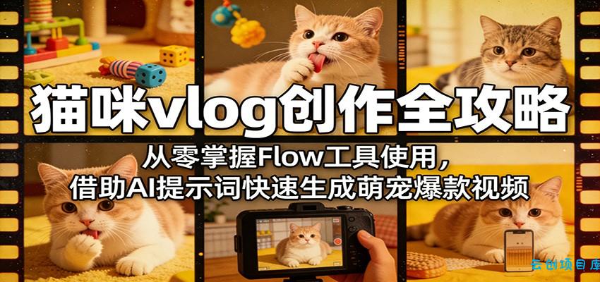 猫咪vlog创作全攻略：从零掌握Flow工具使用，借助AI提示词快速生成萌宠爆款视频-云创项目库