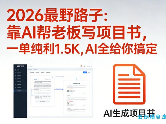 2026最野路子：靠AI帮老板写项目书，一单纯利1.5K，AI全给你搞定-云创项目库