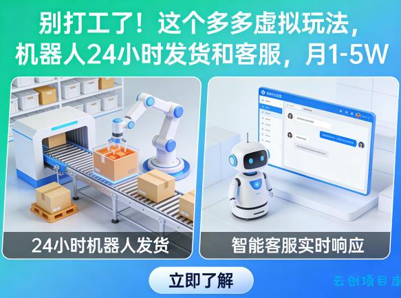 别打工了！这个多多虚拟玩法，机器人24小时发货和客服，月1-5W【揭秘】-云创项目库