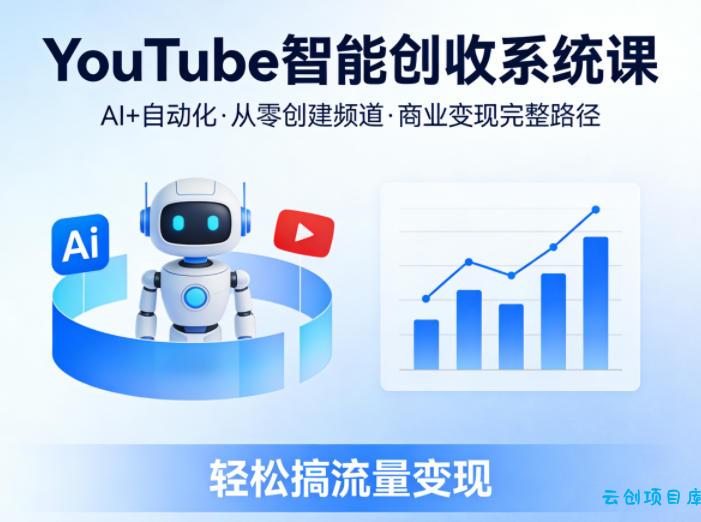 YouTube智能创收系统课，AI+自动化，从零创建YouTube频道并实现商业变现的完整路径，轻松搞流量变现-云创项目库