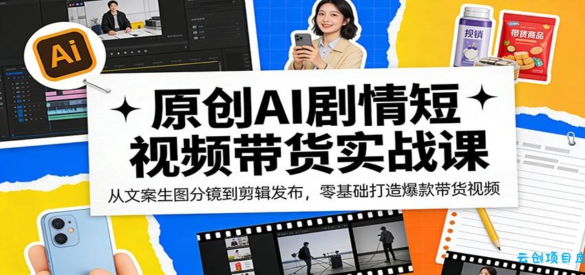 原创AI剧情短视频带货实战课：从文案生图分镜到剪辑发布，零基础打造爆款带货视频-云创项目库