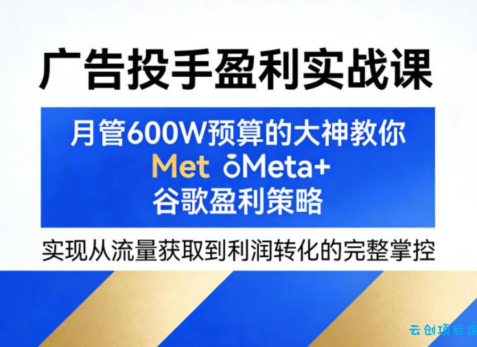 广告投手盈利实战课，月管600W预算的大神教你Meta+谷歌盈利策略，实现从流量获取到利润转化的完整掌控-云创项目库