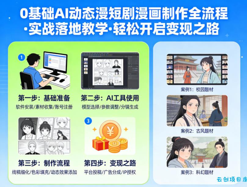 0基础AI动态漫短剧漫画制作全流程，实战落地教学，轻松开启变现之路-云创项目库