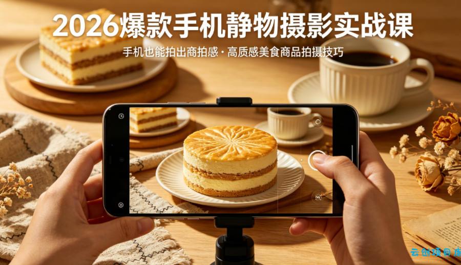 2026爆款手机静物摄影实战课，手机也能拍出商拍感，学会拍出高质感美食商品-云创项目库