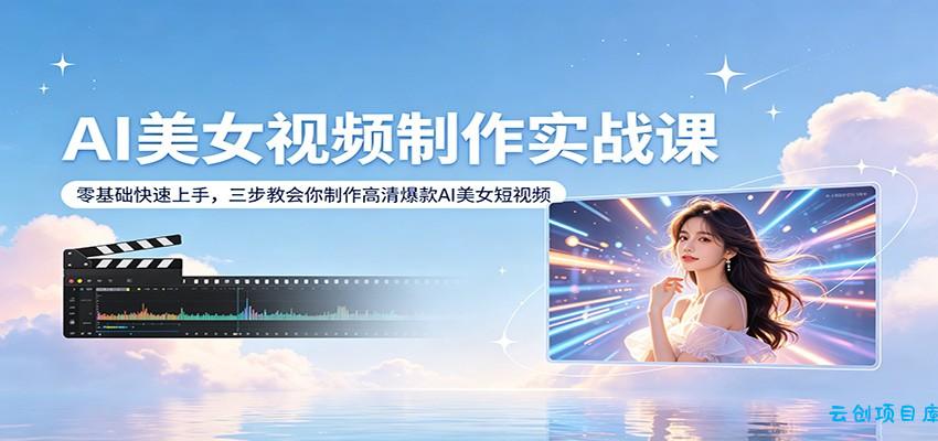 AI美女视频制作实战课：零基础快速上手，三步教会你制作高清爆款AI美女短视频-云创项目库