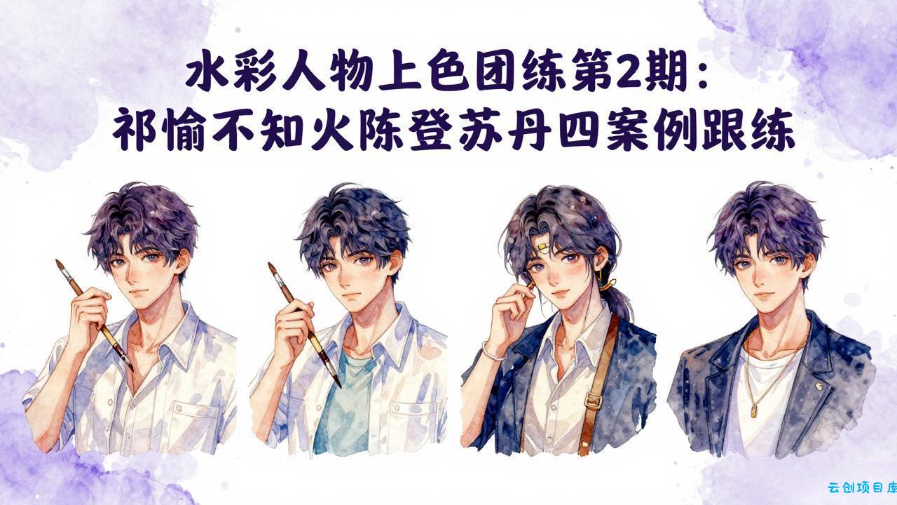 水彩人物上色团练第2期：祁煜不知火陈登苏丹四案例跟练，手把手提升绘画能力-云创项目库