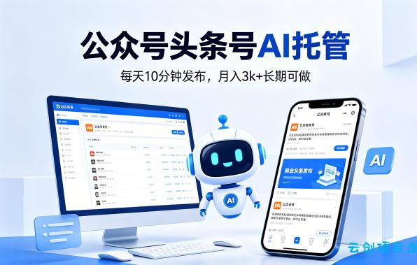 公众号头条号AI托管，我提供作品，你每天10分钟发布，月入3k+长期可做【揭秘】-云创项目库