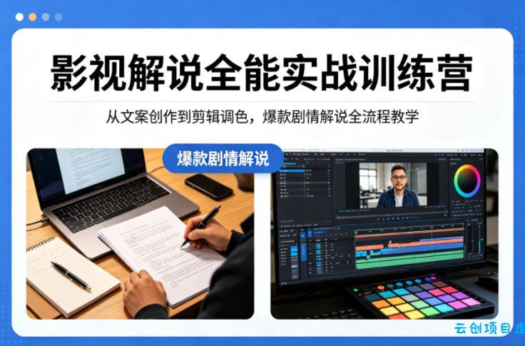 影视解说全能实战训练营：从文案创作到剪辑调色，爆款剧情解说全流程教学-云创项目库